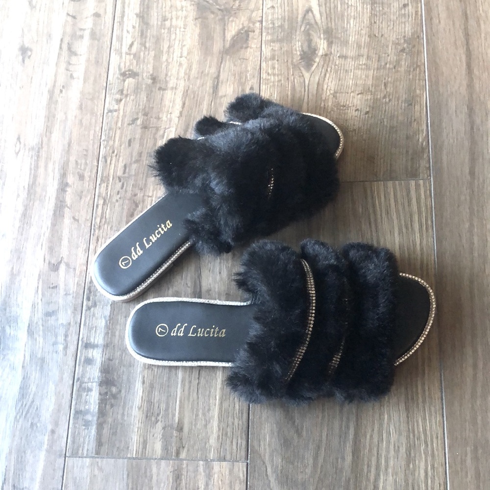 Sparkly furry slides or slippers